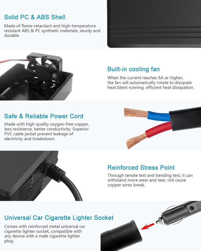 Alt view image 5 of 7 - AC to DC Converter 13A 156W Max 120V 110V to 12V Converter AC/DC Adapter Power Supply with Car Cigarette Lighter Socket for Car Refrigerator Tire Inflator Vacuum Cleaner Washer Air Compressor