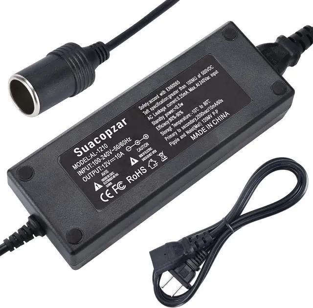 Alt view image 2 of 7 - 12V 10A Car Power Adapter Female Auto Cigarette Lighter Plug, AC 100-240V to DC 12V 10A 120W Power Supply Adapter AC to DC Converter Transformer for Car Powered Device