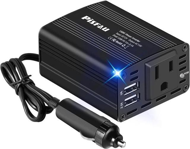 150W Power Inverter 12V DC to 110V AC Car Plug Adapter Outlet Converter with 3.1A Dual USB AC car Charger for Laptop Computer Black Newegg