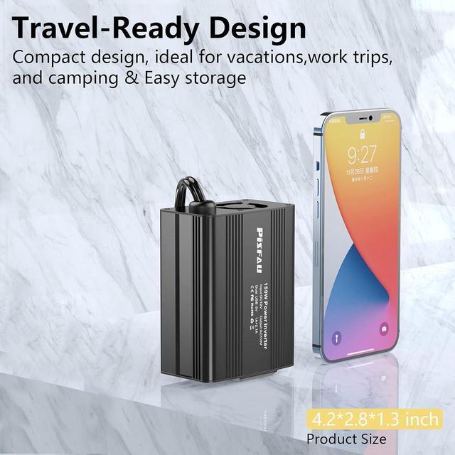 Alt view image 3 of 7 - 150W Power Inverter 12V DC to 110V AC Car Plug Adapter Outlet Converter with 3.1A Dual USB AC car Charger for Laptop Computer Black