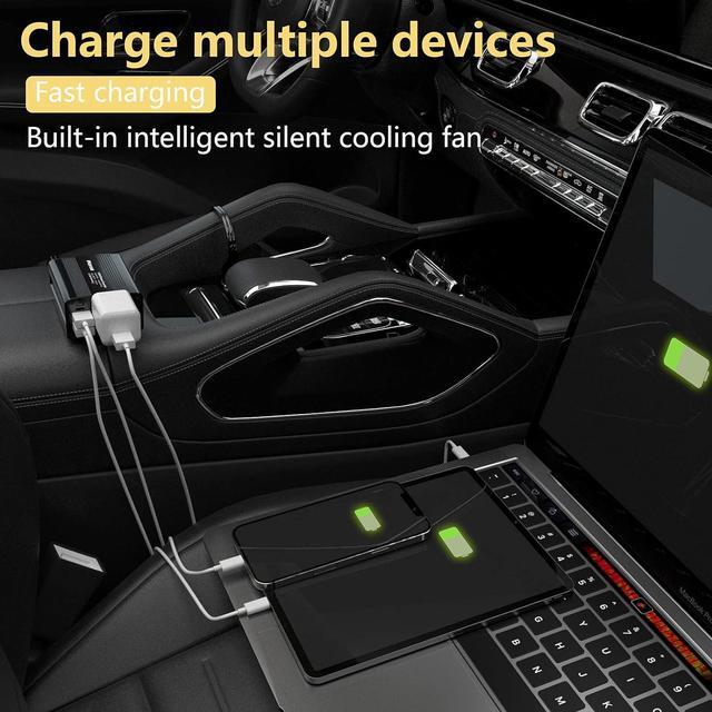 Alt view image 2 of 7 - 150W Power Inverter 12V DC to 110V AC Car Plug Adapter Outlet Converter with 3.1A Dual USB AC car Charger for Laptop Computer Black