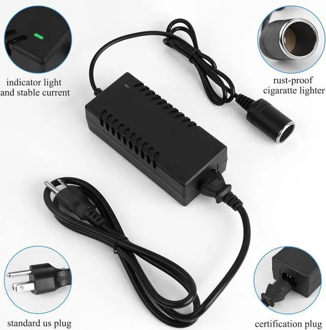 Alt view image 2 of 7 - 12V 8A Car Power Adapter, Car Cigarette Lighter Socket Power Adapter, AC 110-220V to DC 96W Switching Converter for Air Compressor Car Refrigerator Vacuum and Other Car Devices