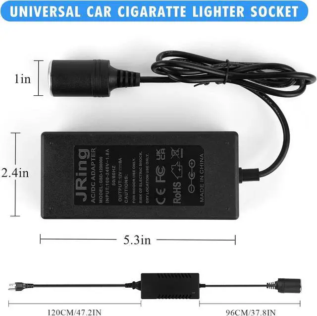 Alt view image 3 of 7 - 12V 8A Car Power Adapter, Car Cigarette Lighter Socket Power Adapter, AC 110-220V to DC 96W Switching Converter for Air Compressor Car Refrigerator Vacuum and Other Car Devices