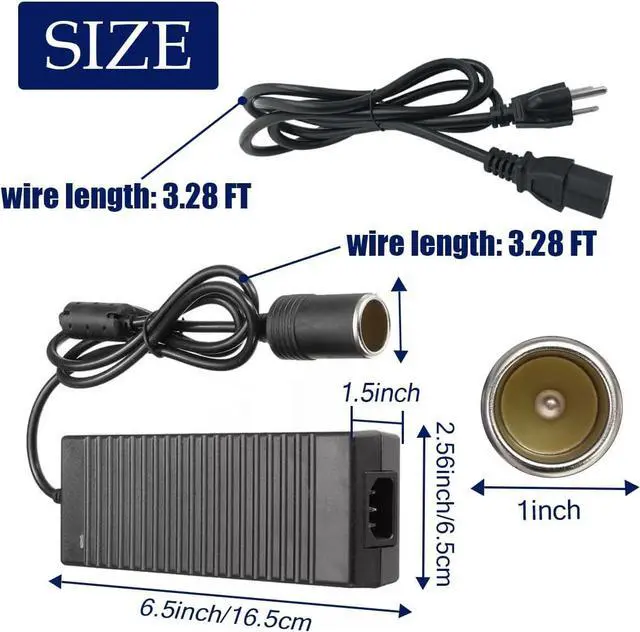 Alt view image 2 of 4 - AC to DC Converter,120W 120V/110V to 12V/10A Cigarette Lighter Adapter,AC/DC Power Adapter for Car Refrigerator,Inflator, Car Vacuum Cleaner and Other Car Devices(3Pin)
