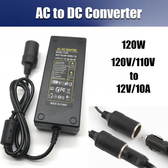 Alt view image 3 of 4 - AC to DC Converter,120W 120V/110V to 12V/10A Cigarette Lighter Adapter,AC/DC Power Adapter for Car Refrigerator,Inflator, Car Vacuum Cleaner and Other Car Devices(3Pin)