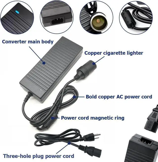 Alt view image 4 of 4 - AC to DC Converter,120W 120V/110V to 12V/10A Cigarette Lighter Adapter,AC/DC Power Adapter for Car Refrigerator,Inflator, Car Vacuum Cleaner and Other Car Devices(3Pin)
