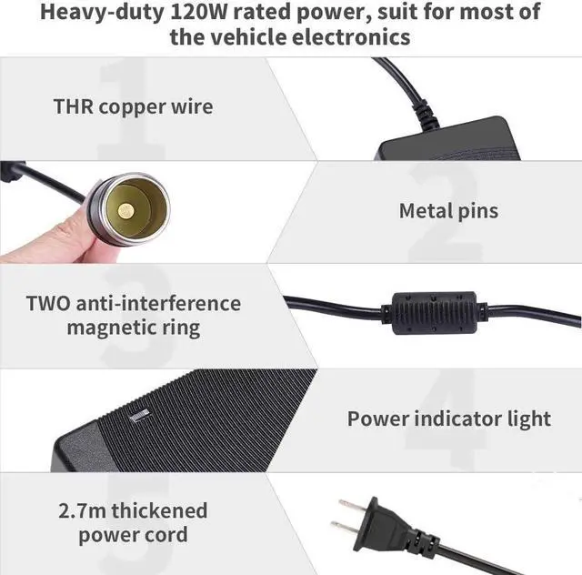 Alt view image 2 of 7 - AC to DC Converter 10A 120W, 110V 240V to 12V Car Cigarette Lighter Socket AC DC Power Supply Charging Adapter