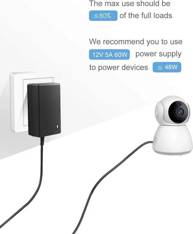Alt view image 7 of 7 - 12Volt 5A Power Supply Adapter AC 110-240V to DC Converter 12 Volt 5 Amp 3.5A 3A Power Adapter Supply AC/DC Transformer with 5.5mm x 2.5mm Compatible with 5.5x2.1mm DC Output Wall Adapter