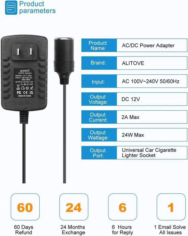Alt view image 2 of 7 - AC to DC Converter 12V 2A 24W Power Supply 110V to 12V Converter AC/DC Adapter with Car Cigarette Lighter Socket 100~240V AC In for Car Shaver MP3/MP4 player Car Dash Cam Bluetooth Transmitter