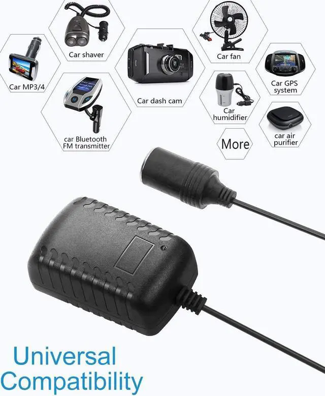 Alt view image 6 of 7 - AC to DC Converter 12V 2A 24W Power Supply 110V to 12V Converter AC/DC Adapter with Car Cigarette Lighter Socket 100~240V AC In for Car Shaver MP3/MP4 player Car Dash Cam Bluetooth Transmitter