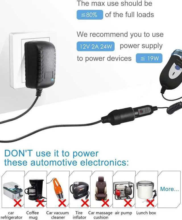 Alt view image 7 of 7 - AC to DC Converter 12V 2A 24W Power Supply 110V to 12V Converter AC/DC Adapter with Car Cigarette Lighter Socket 100~240V AC In for Car Shaver MP3/MP4 player Car Dash Cam Bluetooth Transmitter
