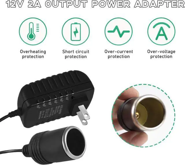 Alt view image 3 of 6 - AC to DC Converter, 100-240V to 12V 2A 24W AC/DC Converter, Auto AC/DC Power Supply Adapter Transformer with Cigarette Lighter Socket for Inflator, Refrigerator and Other Car Devices