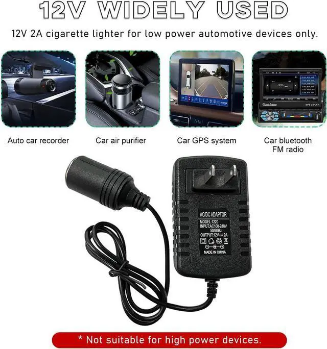 Alt view image 5 of 6 - AC to DC Converter, 100-240V to 12V 2A 24W AC/DC Converter, Auto AC/DC Power Supply Adapter Transformer with Cigarette Lighter Socket for Inflator, Refrigerator and Other Car Devices