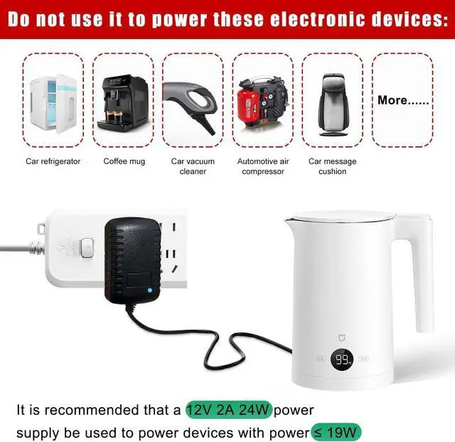 Alt view image 4 of 6 - AC to DC Converter, 100-240V to 12V 2A 24W AC/DC Converter, Auto AC/DC Power Supply Adapter Transformer with Cigarette Lighter Socket for Inflator, Refrigerator and Other Car Devices