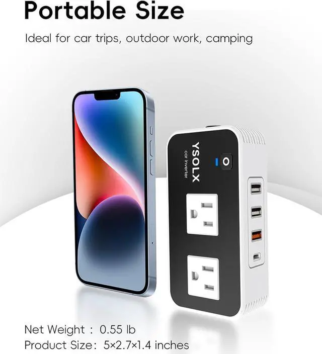 Alt view image 5 of 7 - 200W Car Power Inverter, DC 12V to 110V AC Inverter, Car Charer Adapter with [20W USB-C]/USB-QC(18W)/4.8A Dual USB/Dual AC Outlet, Car Plu Adapter Outlet for Laptop/Road Trip