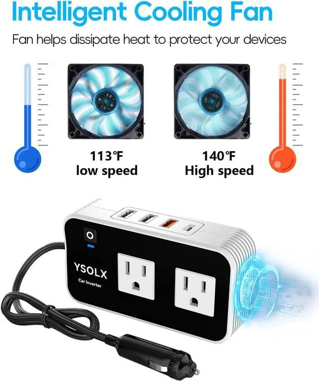 Alt view image 4 of 7 - 200W Car Power Inverter, DC 12V to 110V AC Inverter, Car Charer Adapter with [20W USB-C]/USB-QC(18W)/4.8A Dual USB/Dual AC Outlet, Car Plu Adapter Outlet for Laptop/Road Trip