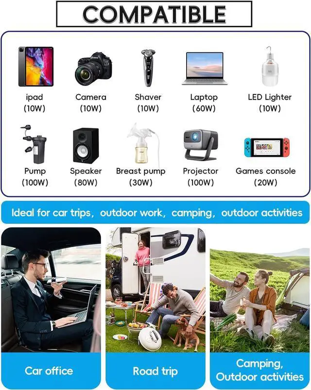 Alt view image 6 of 7 - 200W Car Power Inverter, DC 12V to 110V AC Inverter, Car Charer Adapter with [20W USB-C]/USB-QC(18W)/4.8A Dual USB/Dual AC Outlet, Car Plu Adapter Outlet for Laptop/Road Trip
