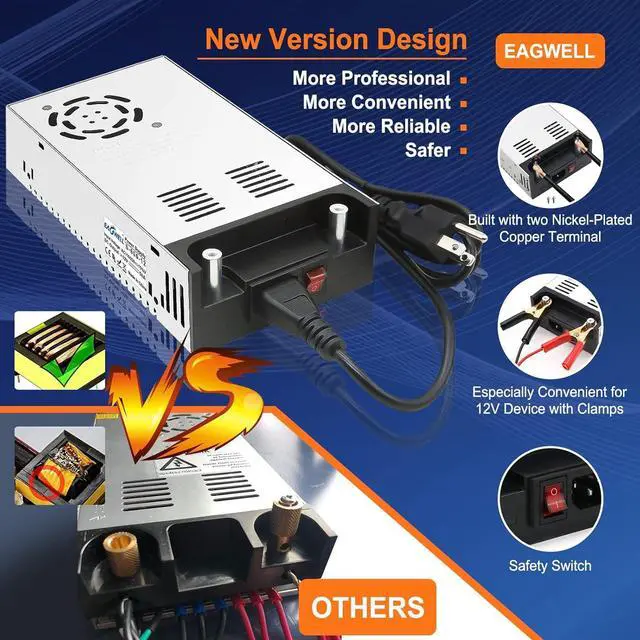 Alt view image 2 of 7 - New Version AC DC Converter 360W with Switch, SMPS 110V AC to 12V DC Converter Power Supply Adjustable Switch Power Supply Transformer Max 30A 360W