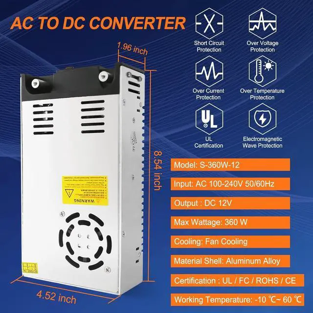 Alt view image 7 of 7 - New Version AC DC Converter 360W with Switch, SMPS 110V AC to 12V DC Converter Power Supply Adjustable Switch Power Supply Transformer Max 30A 360W