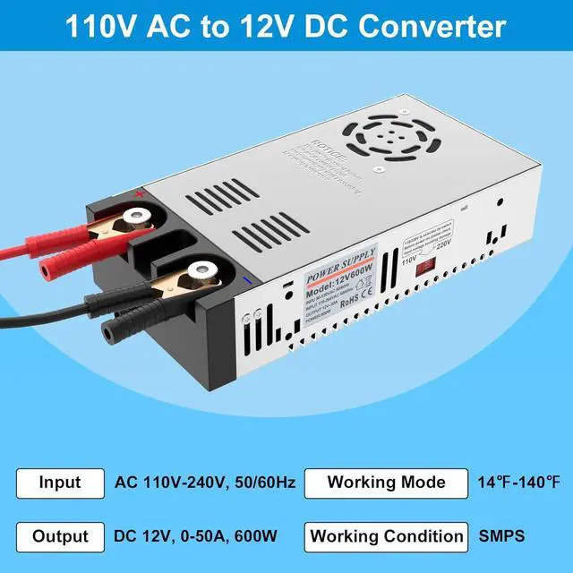 Alt view image 2 of 7 - 600W SMPS AC to DC Converter 12V Power Supply 110V to 12V Converter Transformer Max Current 50A