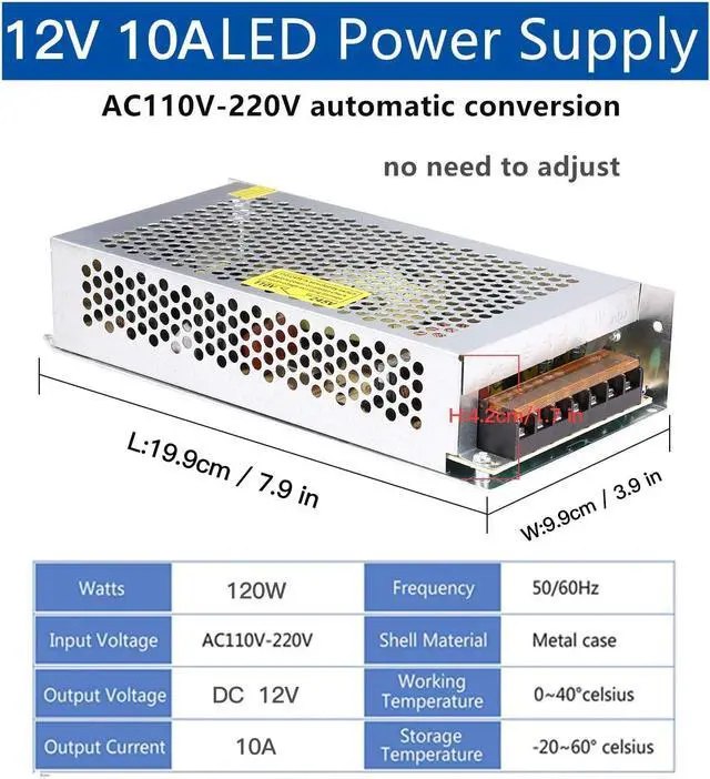 Alt view image 2 of 7 - 12V 10A DC Universal Regulated Switching Power Supply (SMPS) 120W AC 110V / 220V to DC 12V 10amp for CCTV, Radio, Computer Project, LED Strip Lights, 3D Printer