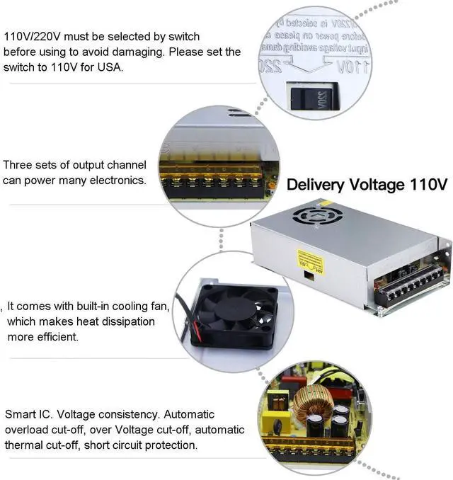 Alt view image 7 of 7 - Power Supply Adapter DC 12V 20A 250W Transformer Switch AC 110V / 220V to DC 12V 20amp Switching Converter LED Driver for LED Strip Light CCTV Camera Security System Radio,Computer Project,3D Printer