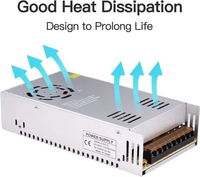 Alt view image 6 of 7 - DC 12V 30A Power Supply 360W Universal Regulated Switching AC to DC Converter AC110V/220V (SMPS) Transformer Driver Adapter for LED Strip Light, CCTV Camera Security System, Radio, Computer Project