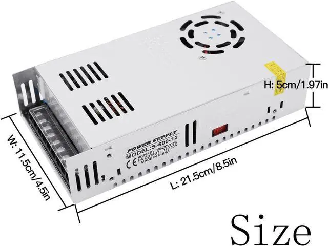 Alt view image 6 of 6 - DC 12V 50A 600W Power Supply Adapter Transformer Switch AC 110V / 220V to DC 12V 20amp Switching Converter LED Driver for LED Strip Light CCTV Camera Security System Radio,Computer Project,3D Printer