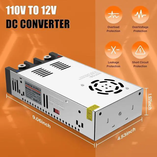 Alt view image 6 of 7 - New Version 110V to 12V DC Converter, AC to DC Converter 600W 50A,120V to 12V Power Supply, Adjustable Power Supply