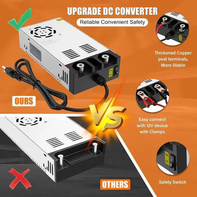 Alt view image 3 of 7 - New Version 110V to 12V DC Converter, AC to DC Converter 600W 50A,120V to 12V Power Supply, Adjustable Power Supply