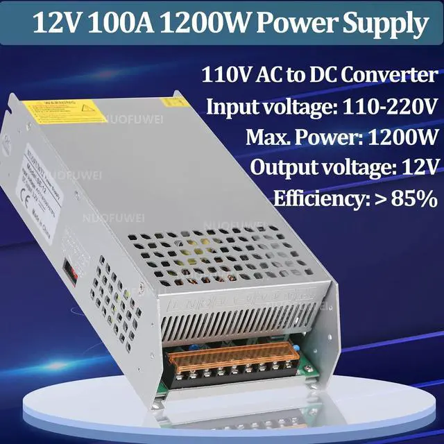Alt view image 4 of 6 - New Version DC 12V 100A 1200W Power Supply Adapter 110V AC to 12V DC Converter Power Supply 12V 100A Switch Transformer for Motor Pump CCTV Security Camera Car Stereo 3D Printer and More 12V Device
