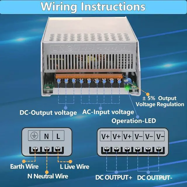 Alt view image 5 of 6 - New Version DC 12V 100A 1200W Power Supply Adapter 110V AC to 12V DC Converter Power Supply 12V 100A Switch Transformer for Motor Pump CCTV Security Camera Car Stereo 3D Printer and More 12V Device