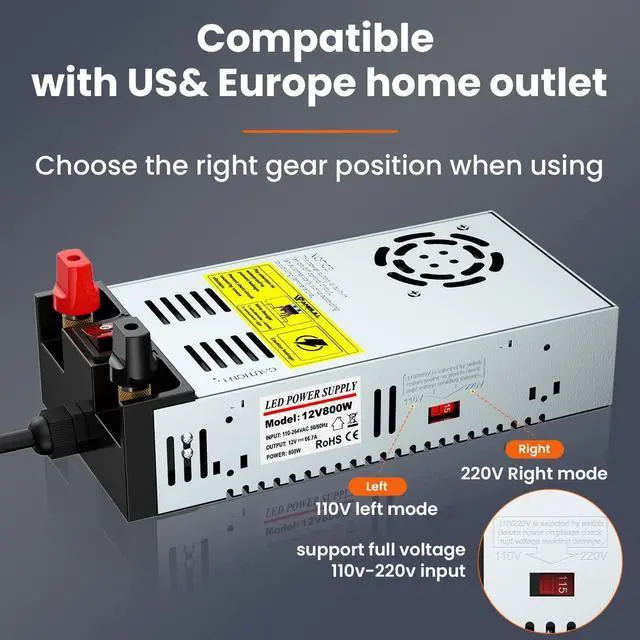 Alt view image 6 of 7 - SMPS 110V AC to 12V DC Converter Power Supply Adapter Switch Transformer Max 50A 600W (with Switch)