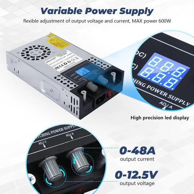 Alt view image 5 of 7 - AC to DC Converter 60V DC Power Supply Adjustable 0-60V 0-10A SMPS Max 600W Switching Power Supply for Led Strip, Motor Pump, CCTV, 3D Printer, Lab Computer