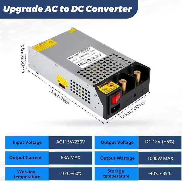 Alt view image 2 of 7 - AC to DC Converter 12V Power Supply 1000W Max 83A SMPS 110v to 12v converter Switching Power Supply Transformer for Car Radio/Stereos, RV, 3D Printer, Led Strip, Motor Pump, CCTV
