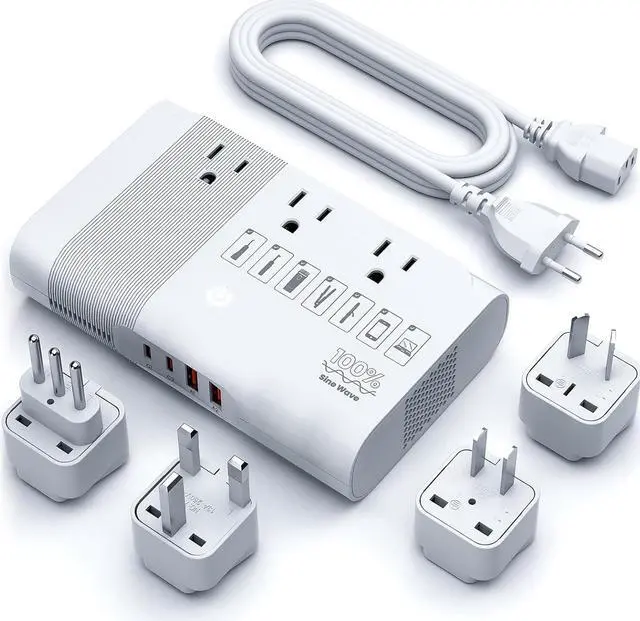 Main image of WHITE 500/350W Travel Adapter 220V to 110V Power Voltage Converter 100% Pure Sine Wave, Step Down Transformer for Hair Straightener Curler CPAP Toothbrush Laptop Phone, US to EU/UK/AU/IT/CN Converter