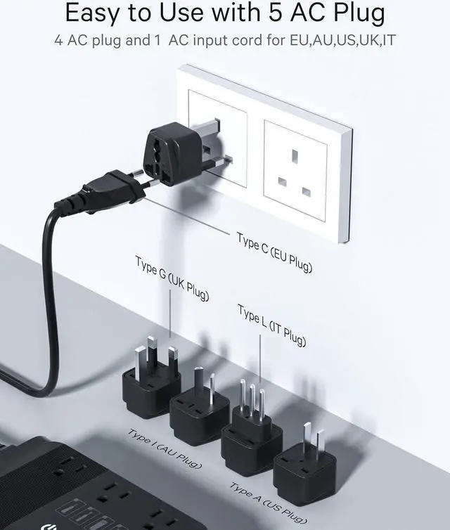 Alt view image 5 of 7 - 220v to 110v Voltage Converter for European Travel: Max 500W Pure Sine Wave Voltage Converter US to Europe - 220 to 110 International Power Adapter Plug Combo Step Down Transformer Black