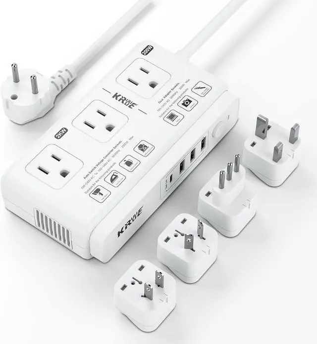 Main image of 220v to 110v Voltage Converter Adapter: International US to Europe Travel Power Strip Plug Transformer - 2000W Electric Hair Dryer Step Down Outlet Converters for US European UK EU Italy