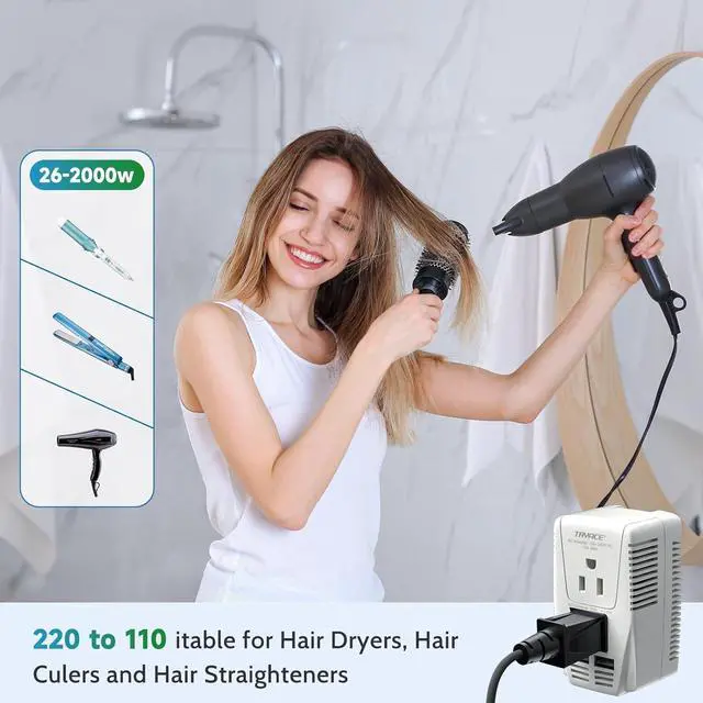 Alt view image 3 of 6 - 220V to 110V Converter,Upgraded 2000W Travel Voltage Converter for Hair Dryer Straightener Curling Iron,10A Power Adapter is Easy to Carry for National Travel,with 2USB and UK/EU/AU Plugs,White