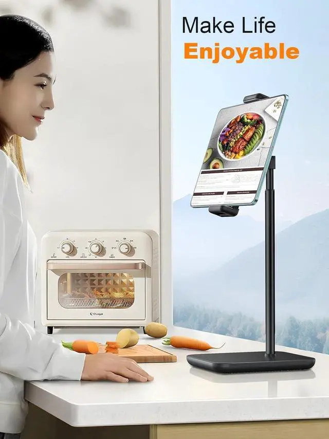 Alt view image 6 of 7 - Adjustable iPad Stand with 21" Height Extension, 360° Swivel Tablet Holder for Desk, Surface Pro Stand, Portable Monitor Stand Compatibility with 4.7-15.6" Tablets and Smartphones, Display - Black
