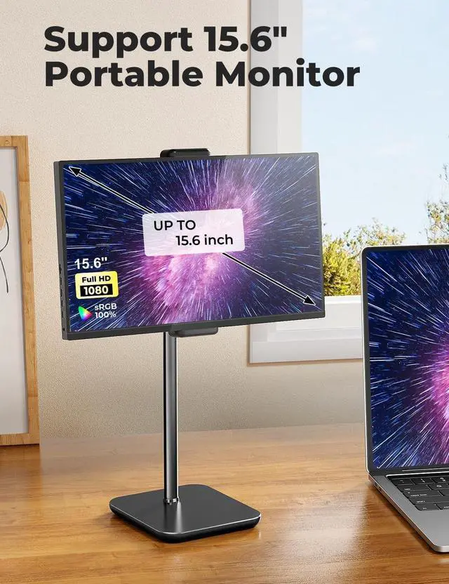 Alt view image 2 of 7 - Adjustable iPad Stand with 21" Height Extension, 360° Swivel Tablet Holder for Desk, Surface Pro Stand, Portable Monitor Stand Compatibility with 4.7-15.6" Tablets and Smartphones, Display - Black