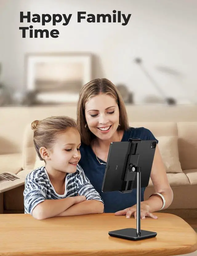 Alt view image 7 of 7 - Adjustable iPad Stand with 21" Height Extension, 360° Swivel Tablet Holder for Desk, Surface Pro Stand, Portable Monitor Stand Compatibility with 4.7-15.6" Tablets and Smartphones, Display - Black