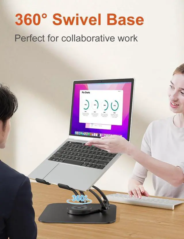 Alt view image 2 of 7 - Swivel Laptop Stand for Desk, Adjustable Computer Stand Laptop Holder with 360° Rotating Base, Ergonomic Laptop Riser Compatible with MacBook, Air, Pro, All Laptop 10-16"-Black