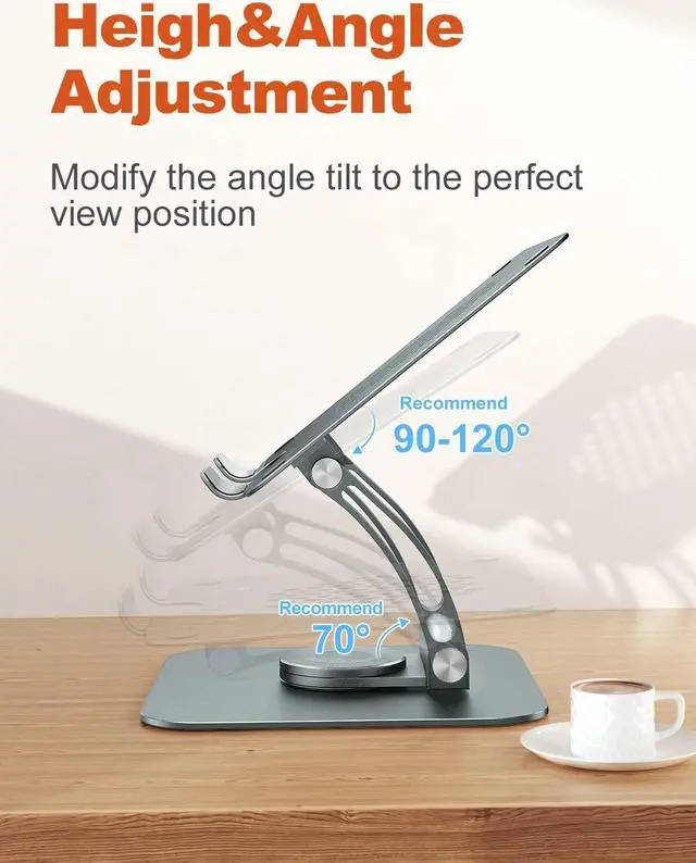 Alt view image 4 of 7 - Swivel Laptop Stand for Desk, Adjustable Computer Stand Laptop Holder with 360° Rotating Base, Ergonomic Laptop Riser Compatible with MacBook, Air, Pro, All Laptop 10-16"-Gray
