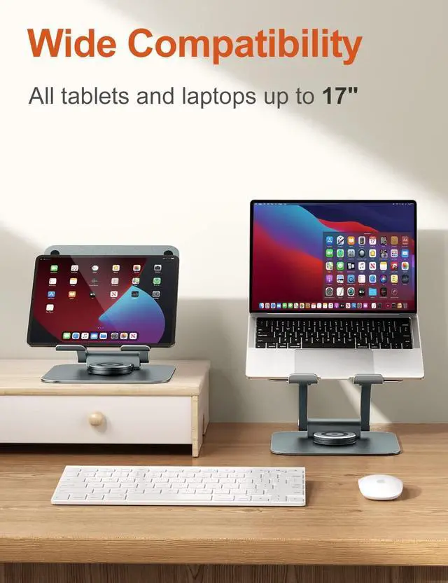 Alt view image 5 of 7 - Swivel Laptop Stand for Desk, Adjustable Computer Stand Laptop Holder with 360° Rotating Base, Ergonomic Laptop Riser Compatible with MacBook, Air, Pro, All Laptop 10-16"-Gray