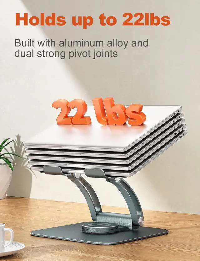 Alt view image 3 of 7 - Swivel Laptop Stand for Desk, Adjustable Computer Stand Laptop Holder with 360° Rotating Base, Ergonomic Laptop Riser Compatible with MacBook, Air, Pro, All Laptop 10-16"-Gray
