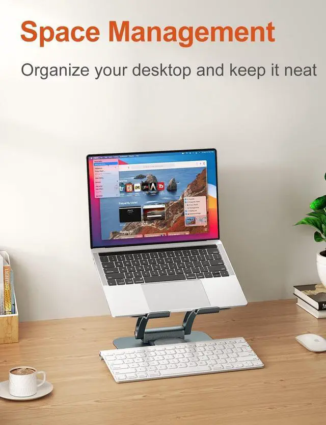 Alt view image 7 of 7 - Swivel Laptop Stand for Desk, Adjustable Computer Stand Laptop Holder with 360° Rotating Base, Ergonomic Laptop Riser Compatible with MacBook, Air, Pro, All Laptop 10-16"-Gray