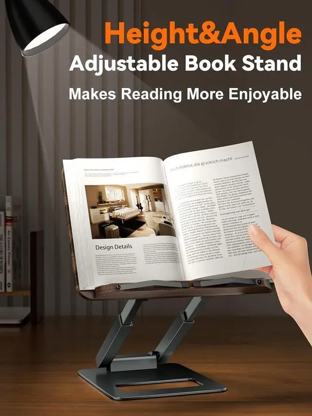 Alt view image 4 of 7 - Book Stand, Telescopic Book Holder Stand, Adjustable Height Pull Out Design Ergonomic Cookbook Stand with Elastic Page Clips Fits All Books-Gray
