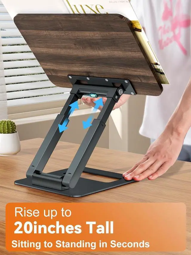 Alt view image 2 of 7 - Book Stand, Telescopic Book Holder Stand, Adjustable Height Pull Out Design Ergonomic Cookbook Stand with Elastic Page Clips Fits All Books-Gray