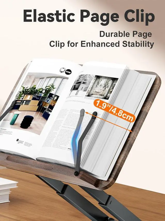 Alt view image 6 of 7 - Book Stand, Telescopic Book Holder Stand, Adjustable Height Pull Out Design Ergonomic Cookbook Stand with Elastic Page Clips Fits All Books-Gray